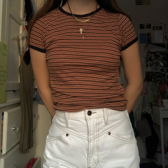 forever 21 burnt orange brown striped ribbed tee - Picture 4 of 4